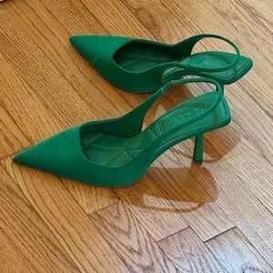 Zara Green Pointed-Toe Slingback Heels